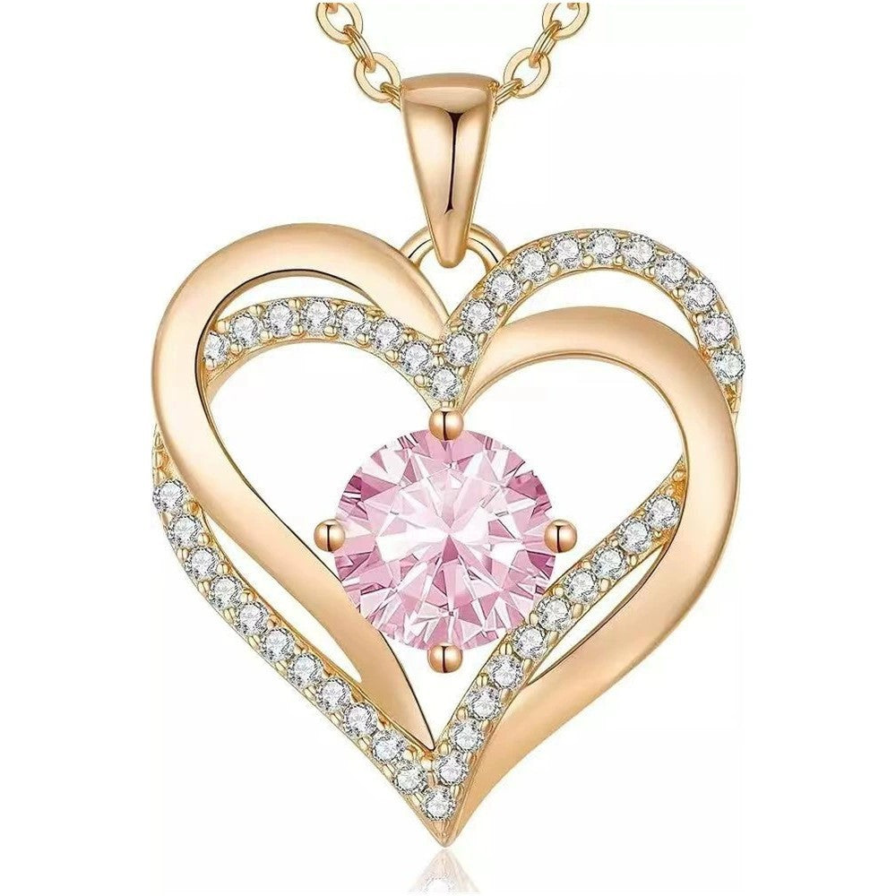 HESHPAWS Love Pendant Necklaces for Women With Birthstone Zirconia, Christmas Birthday Anniversary Jewelry Gift for Women Wife