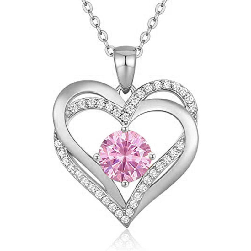 HESHPAWS Love Pendant Necklaces for Women With Birthstone Zirconia, Christmas Birthday Anniversary Jewelry Gift for Women Wife
