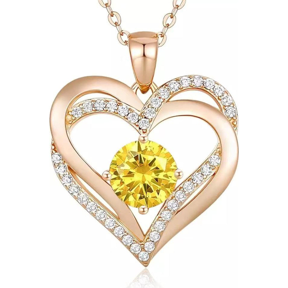 HESHPAWS Love Pendant Necklaces for Women With Birthstone Zirconia, Christmas Birthday Anniversary Jewelry Gift for Women Wife