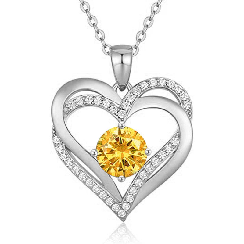 HESHPAWS Love Pendant Necklaces for Women With Birthstone Zirconia, Christmas Birthday Anniversary Jewelry Gift for Women Wife