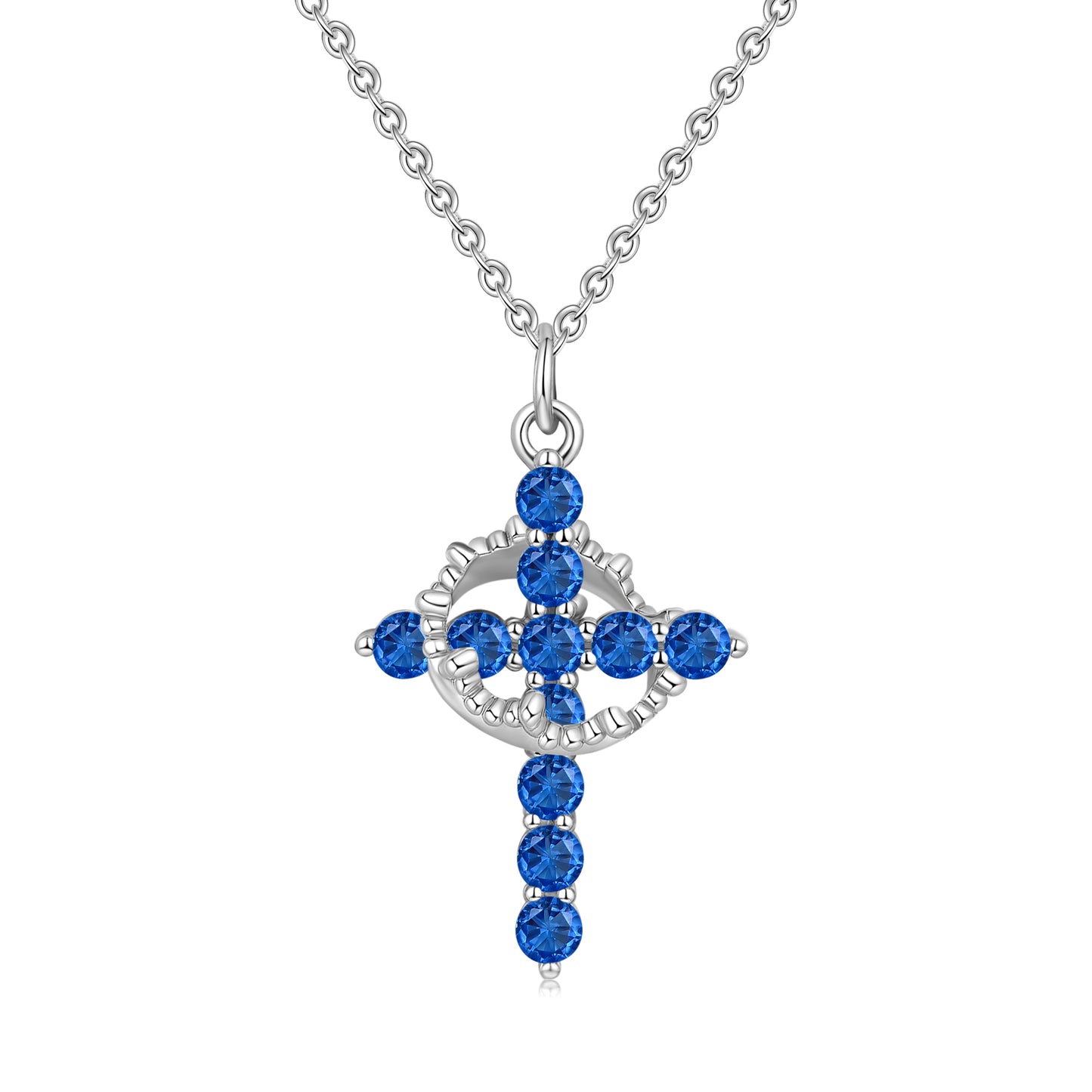 HESHPAWS S925 sterling silver cross rotating crown necklace, Birthstone cross necklace for Women Cross Chain Jewelry Gifts