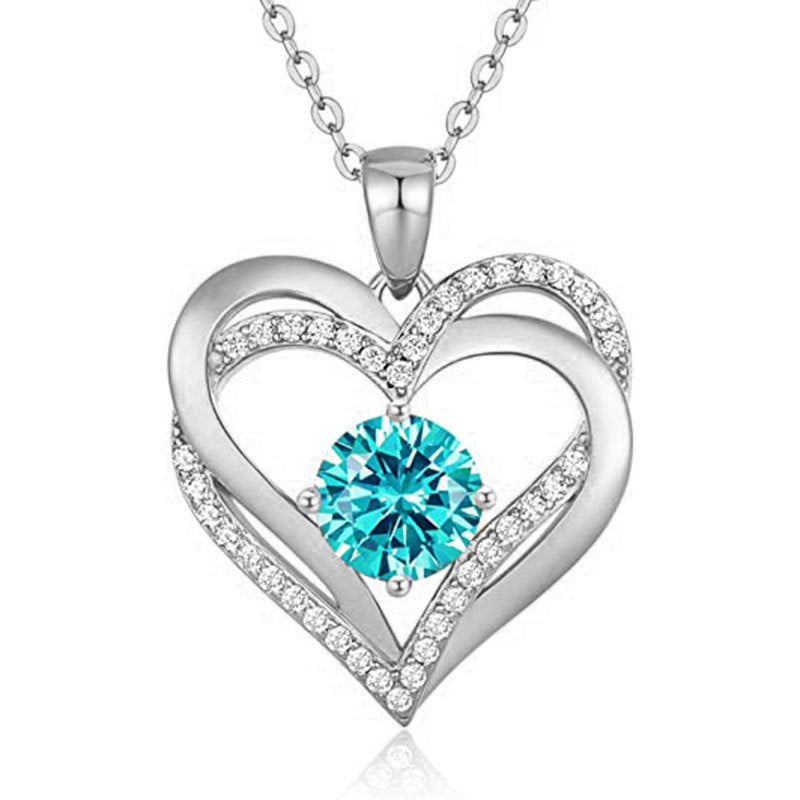 HESHPAWS Love Pendant Necklaces for Women With Birthstone Zirconia, Christmas Birthday Anniversary Jewelry Gift for Women Wife