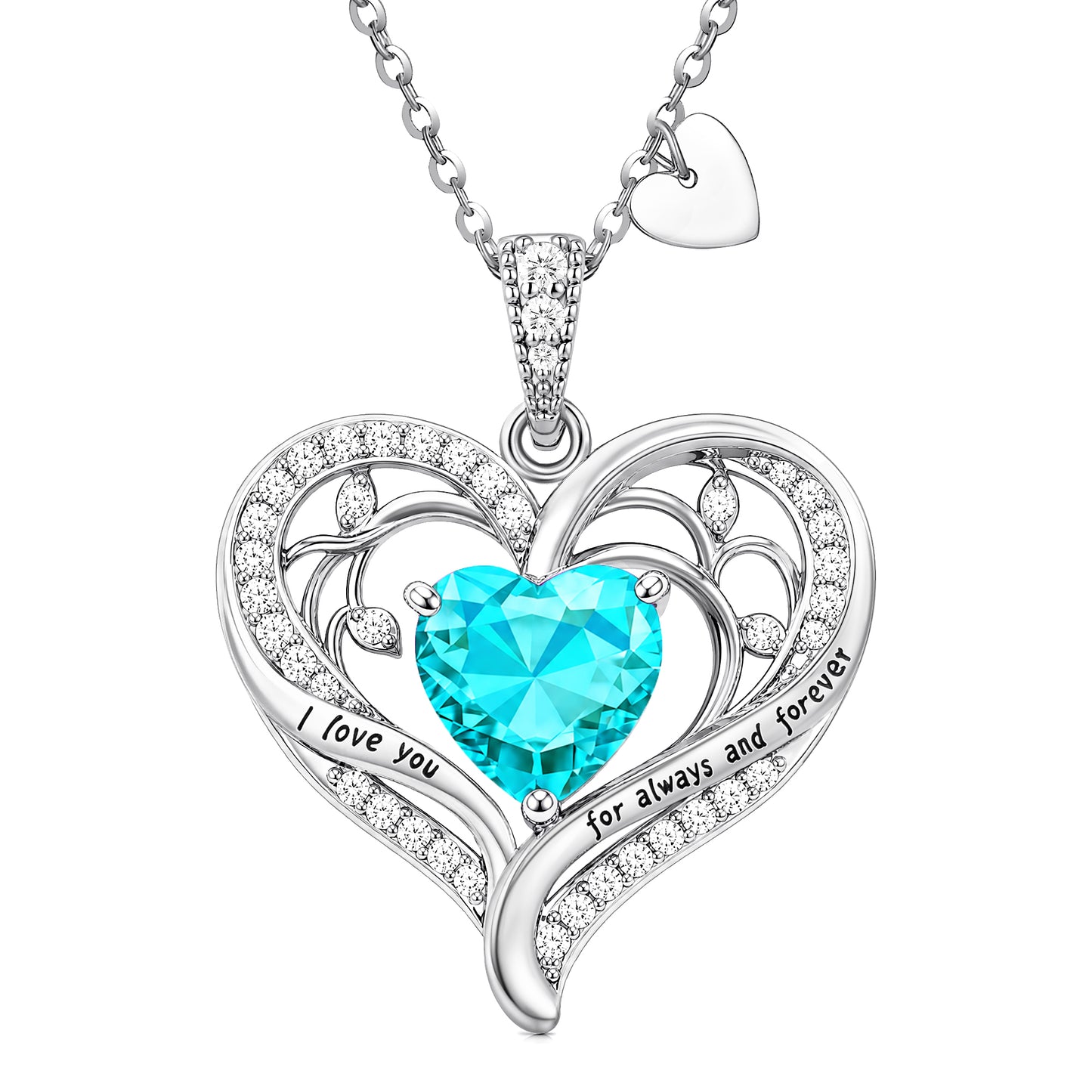 HESHPAWS Love Pendant Necklaces for Women With Birthstone Zirconia, Christmas Birthday Anniversary Jewelry Gift for Women Wife