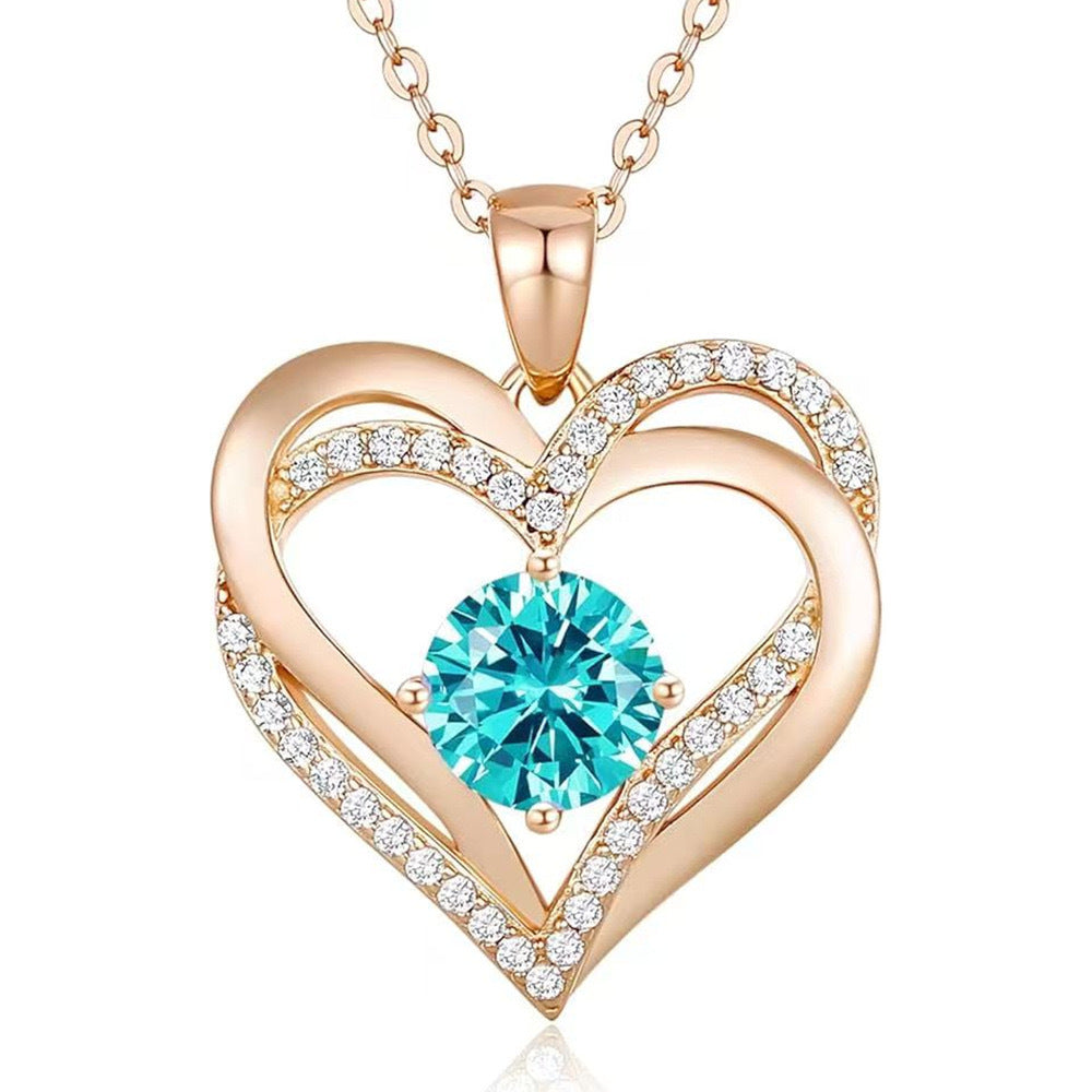 HESHPAWS Love Pendant Necklaces for Women With Birthstone Zirconia, Christmas Birthday Anniversary Jewelry Gift for Women Wife