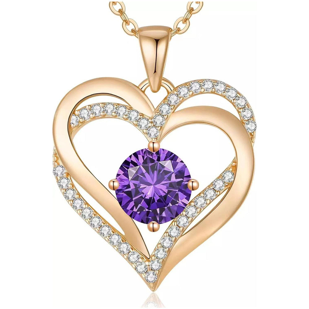 HESHPAWS Love Pendant Necklaces for Women With Birthstone Zirconia, Christmas Birthday Anniversary Jewelry Gift for Women Wife