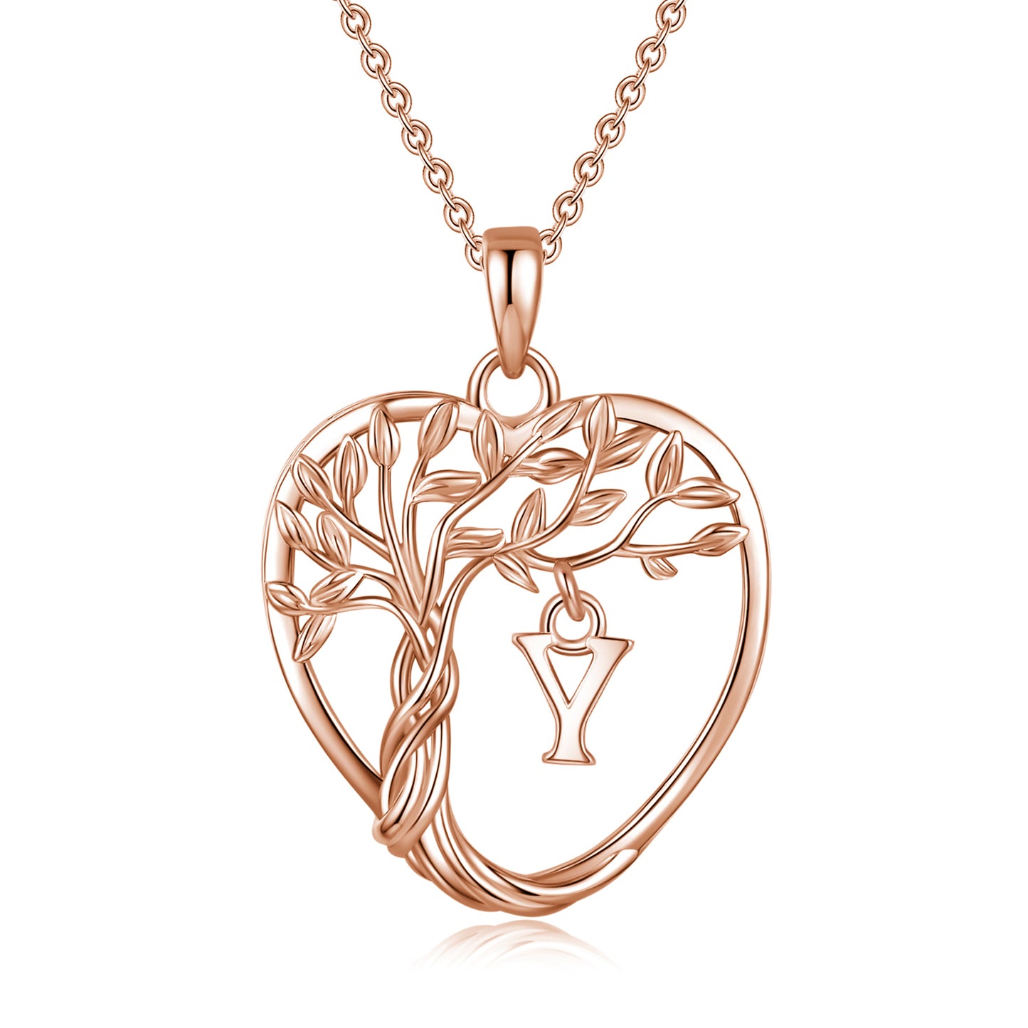 Heshpaws Heart Pendant Necklace Custom Initial Letter Tree Shaped Charm Pendant Jewelry for Women, Gift for Mom Daughter Wife