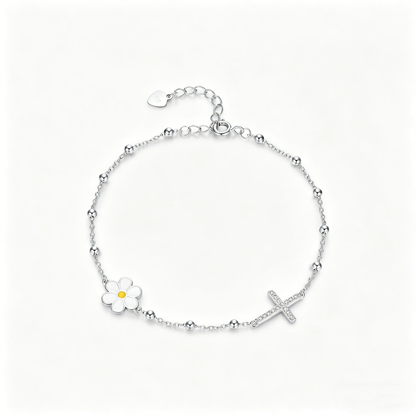 HESHPAWS S925 Sterling Silver Cross Bracelet for Women, Adjustable Cross Faith, Sterling Silver with Gift Box, Silver