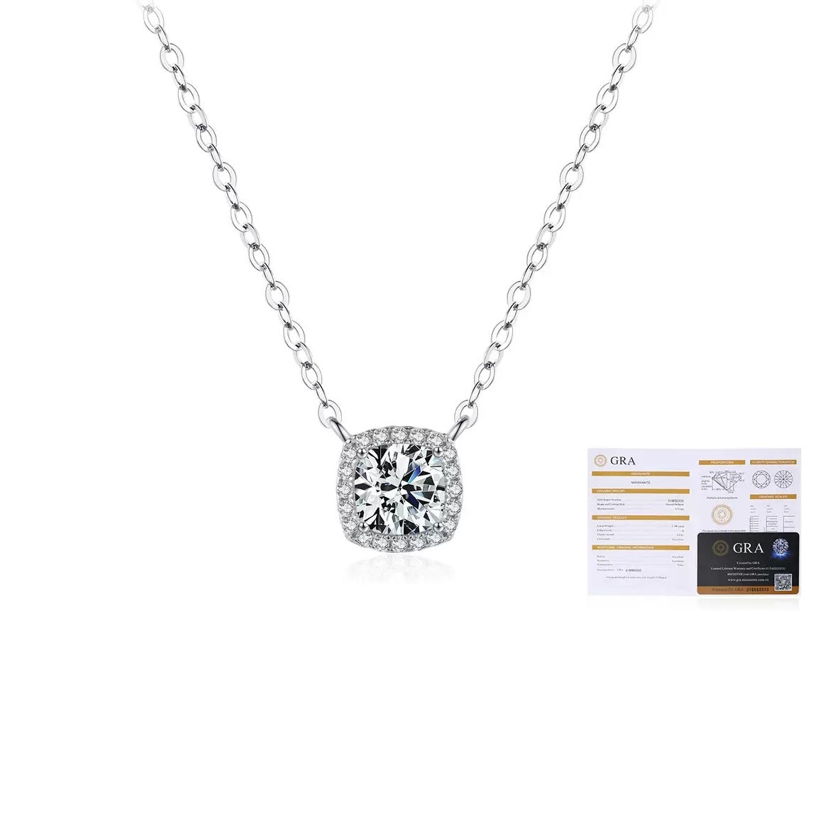 HESHPAWS AnuClub 6mm Round Cut Moissanite Pendant Necklace For Women 1ct D Color VVS1 Lab Diamond 925 Sterling Silver Necklace