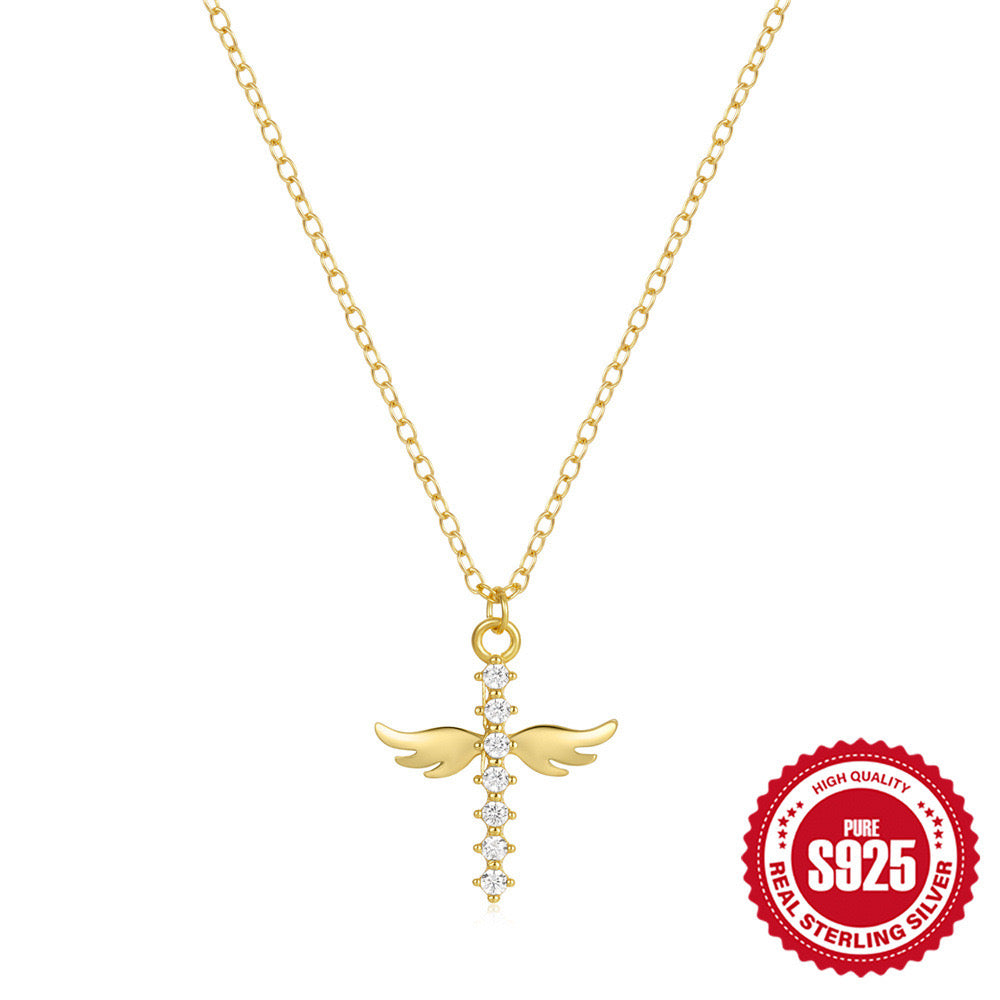 HESHPAWS S925 Sterling Silver Cross Pendant Necklace for Women, Lobster Clasp, Jewelry Gift Box