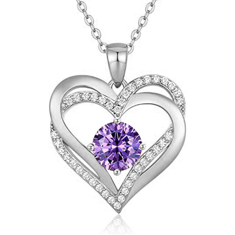 HESHPAWS Love Pendant Necklaces for Women With Birthstone Zirconia, Christmas Birthday Anniversary Jewelry Gift for Women Wife