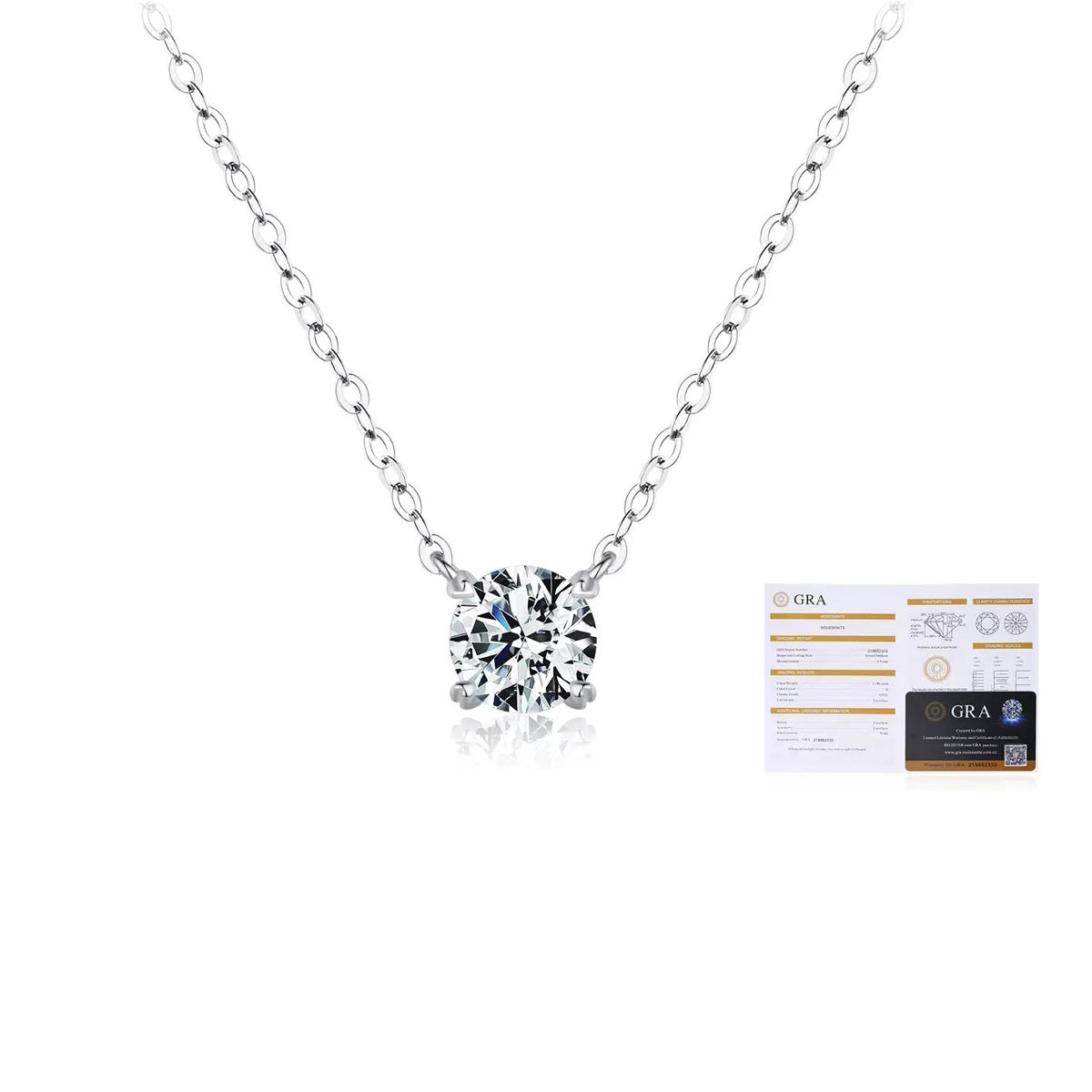 HESHPAWS AnuClub 6mm Round Cut Moissanite Pendant Necklace For Women 1ct D Color VVS1 Lab Diamond 925 Sterling Silver Necklace
