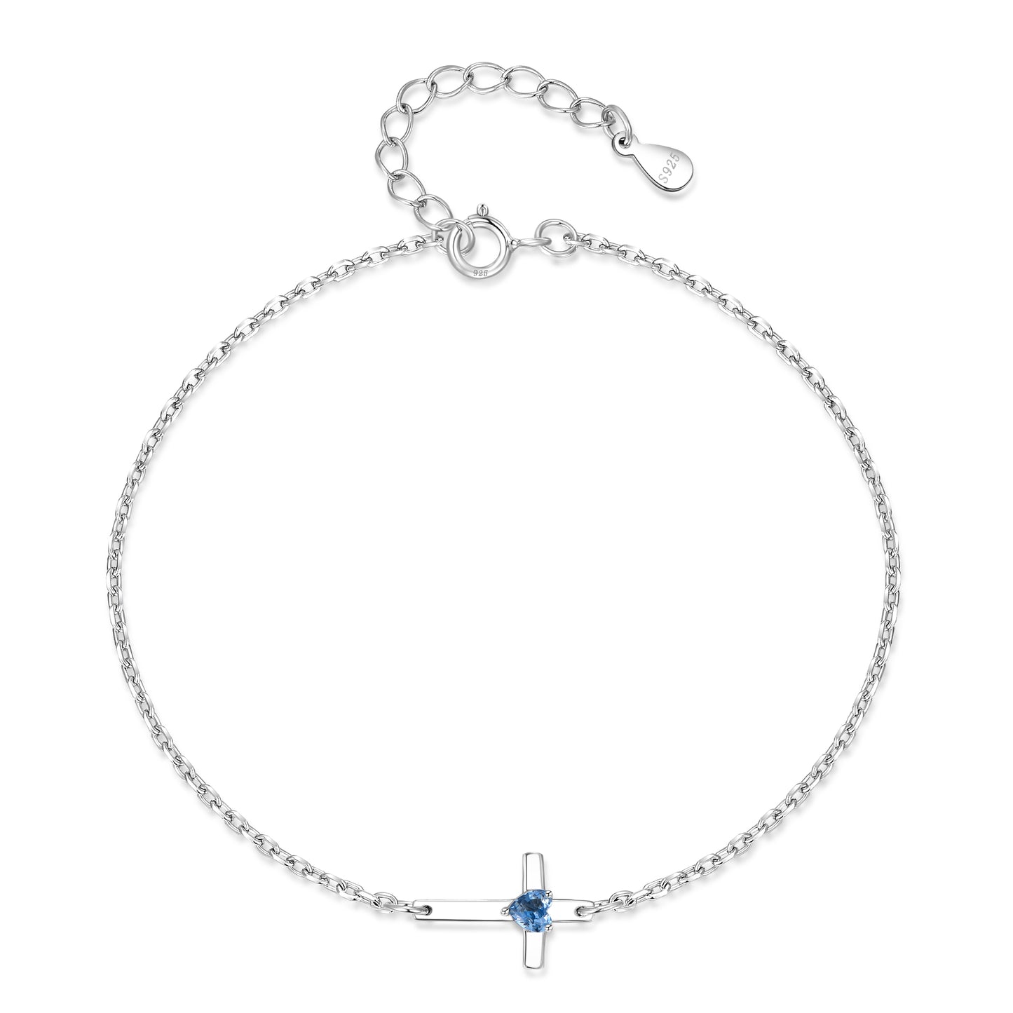 HESHPAWS S925 Sterling Silver Cross Bracelet for Women ,Adjustable Religious Birthstone cross bracelet Gift for Women (with Gift Box)