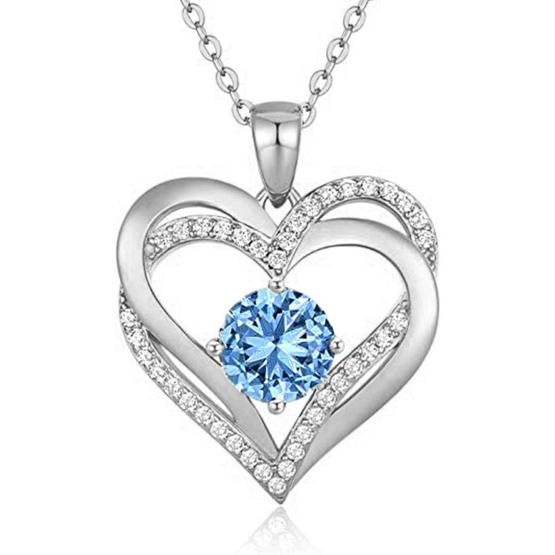 HESHPAWS Love Pendant Necklaces for Women With Birthstone Zirconia, Christmas Birthday Anniversary Jewelry Gift for Women Wife