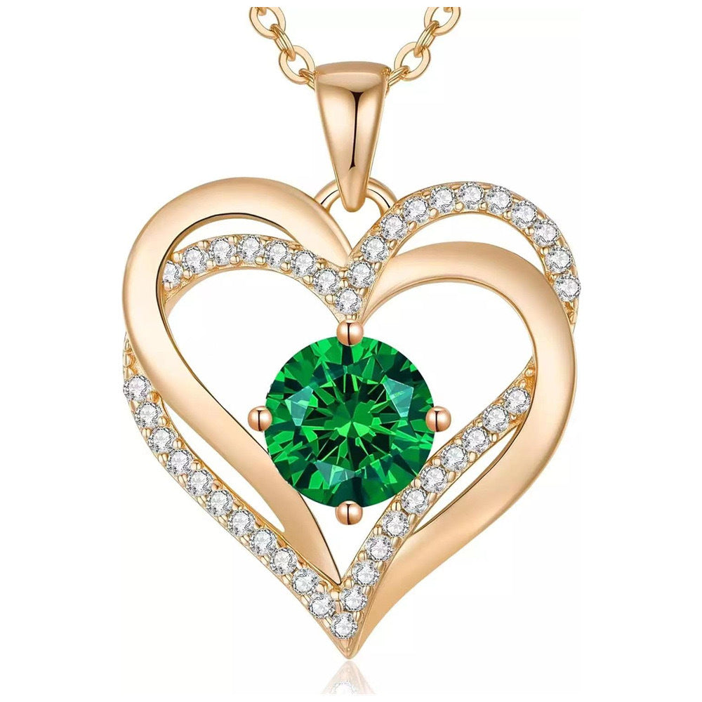 HESHPAWS Love Pendant Necklaces for Women With Birthstone Zirconia, Christmas Birthday Anniversary Jewelry Gift for Women Wife