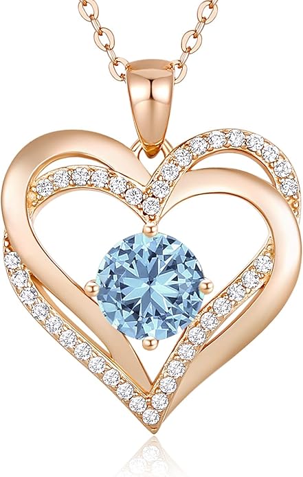 HESHPAWS Love Pendant Necklaces for Women With Birthstone Zirconia, Christmas Birthday Anniversary Jewelry Gift for Women Wife