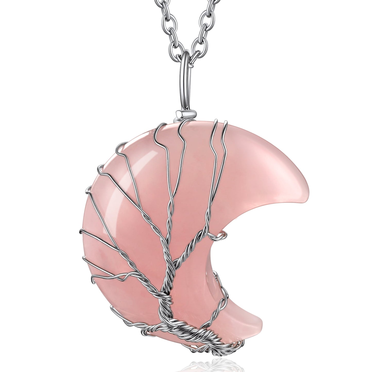 Tree of Life Necklace Wire Wrapped Crescent Moon Stone Pendant Necklaces 7 Chakra Healing Crystal Necklace Natural Resin Reiki Spiritual Quartz Gemstone Jewelry for Women Men gift