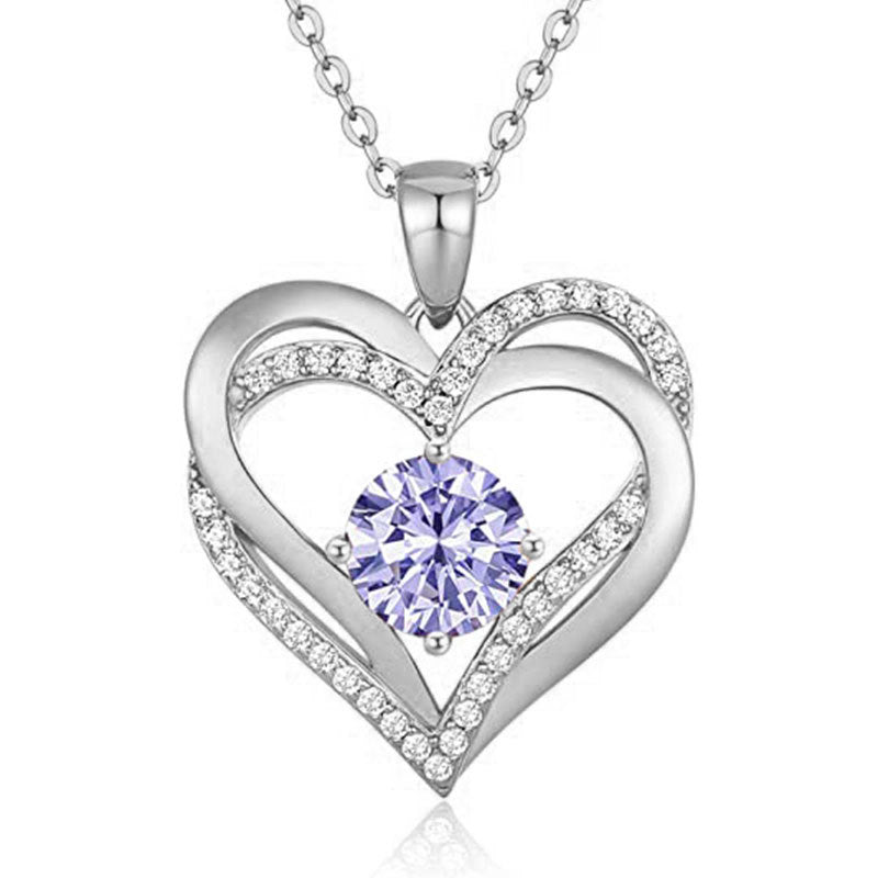 HESHPAWS Love Pendant Necklaces for Women With Birthstone Zirconia, Christmas Birthday Anniversary Jewelry Gift for Women Wife