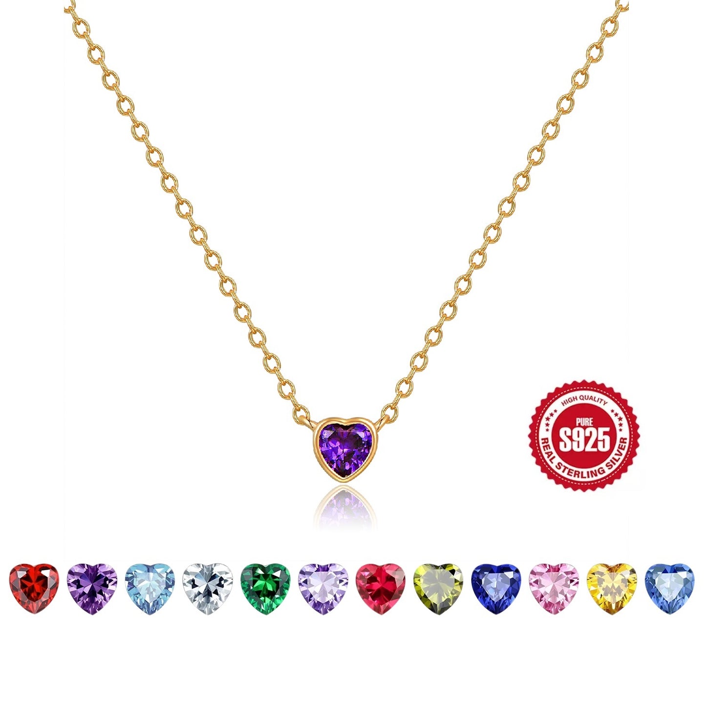 HESHPAWS S925 Sterling Silver Pink Diamond Necklace, Love Birthday Stone Birthday Anniversary Jewelry Gift, with Gift Box