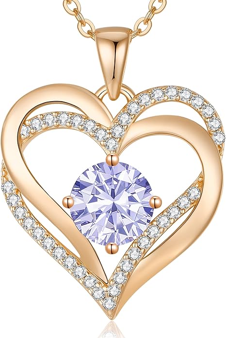 HESHPAWS Love Pendant Necklaces for Women With Birthstone Zirconia, Christmas Birthday Anniversary Jewelry Gift for Women Wife