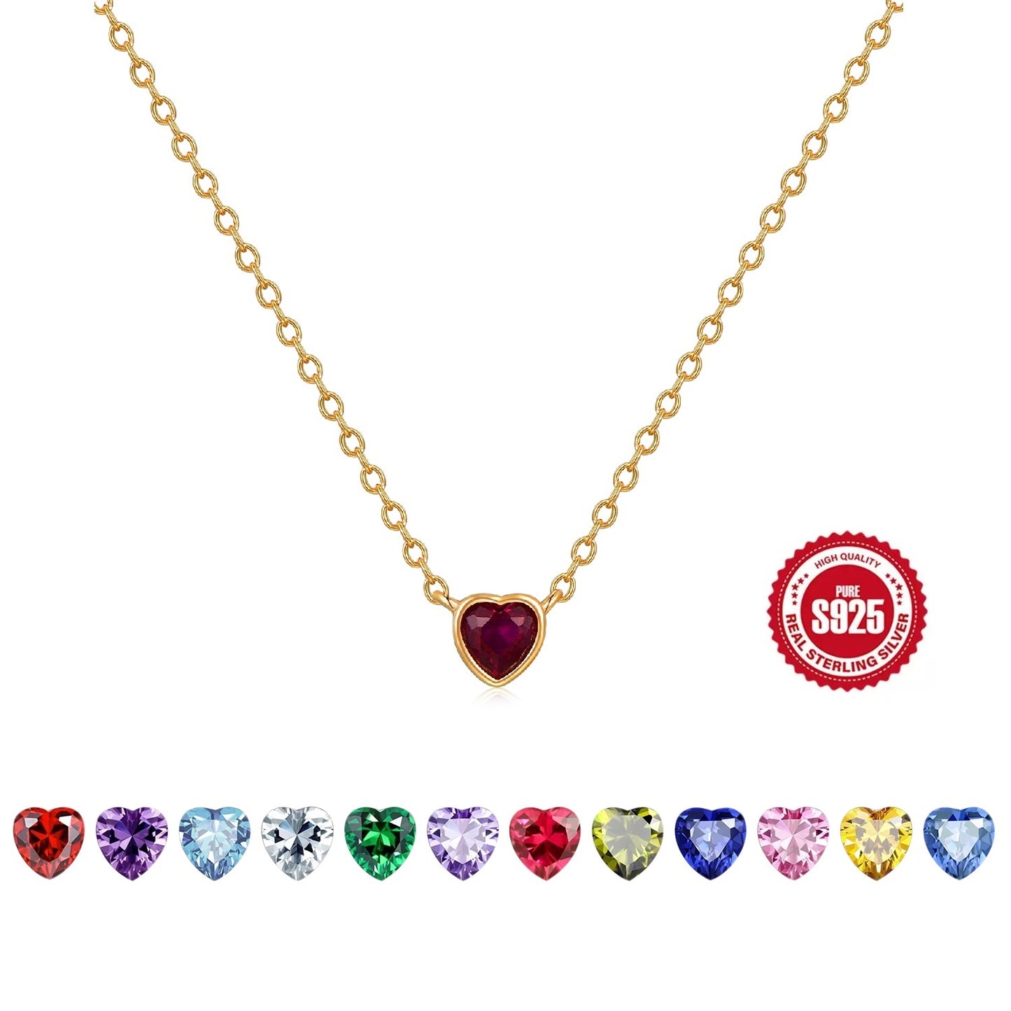 HESHPAWS S925 Sterling Silver Pink Diamond Necklace, Love Birthday Stone Birthday Anniversary Jewelry Gift, with Gift Box
