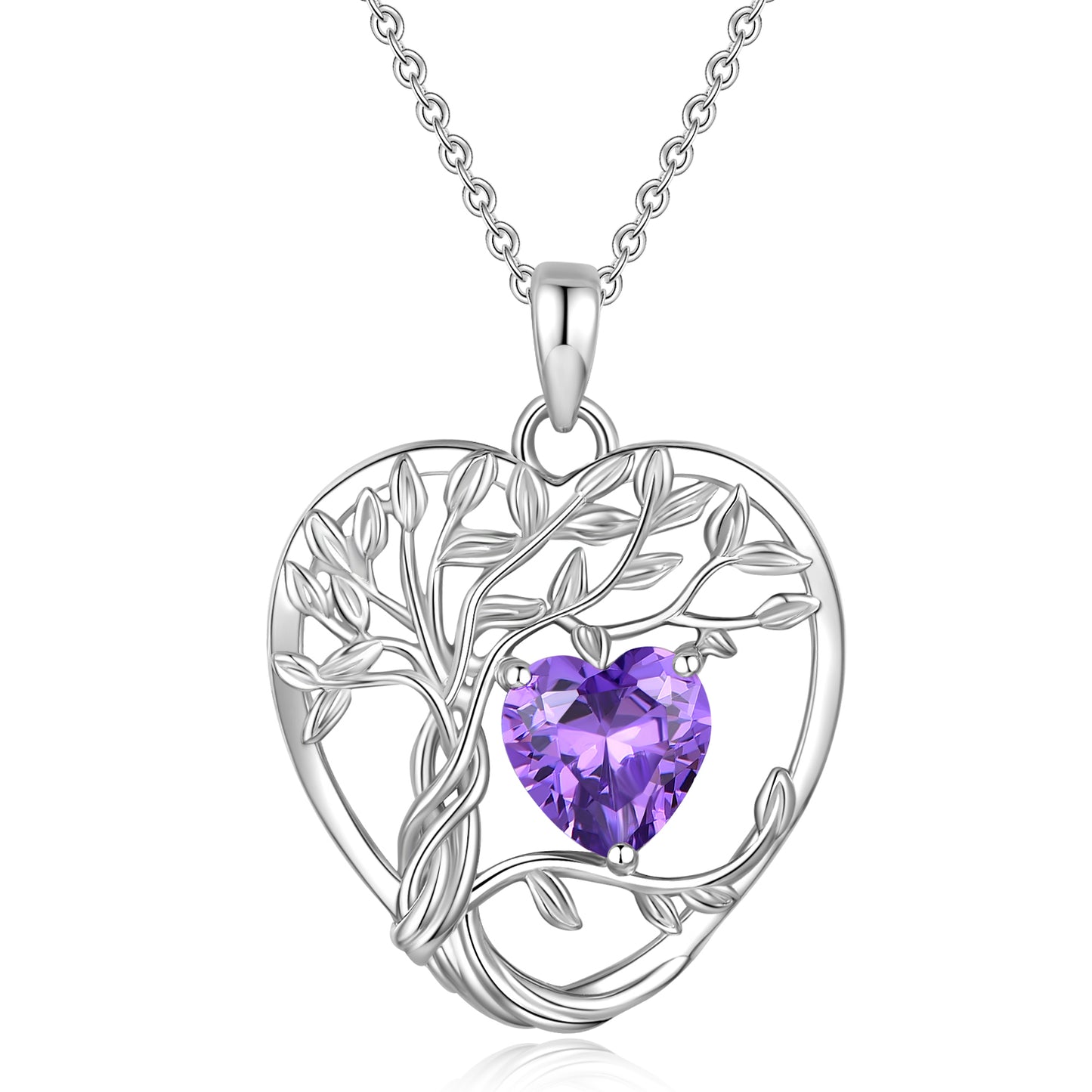 HESHPAWS 925 Sterling Silver Tree of Life Necklace Heart Birthday Stone Necklace ,Wife,Sister,Girlfriend,Best Friend on Chrismas,Birthday,Valentines,Mothers Day