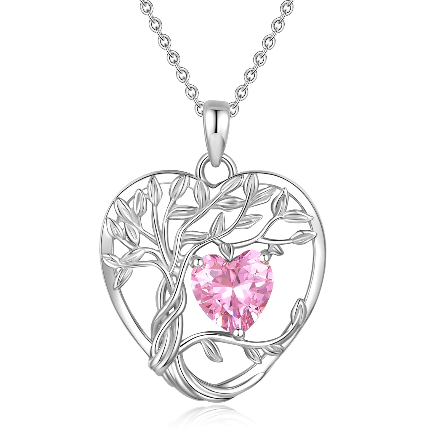 HESHPAWS 925 Sterling Silver Tree of Life Necklace Heart Birthday Stone Necklace ,Wife,Sister,Girlfriend,Best Friend on Chrismas,Birthday,Valentines,Mothers Day