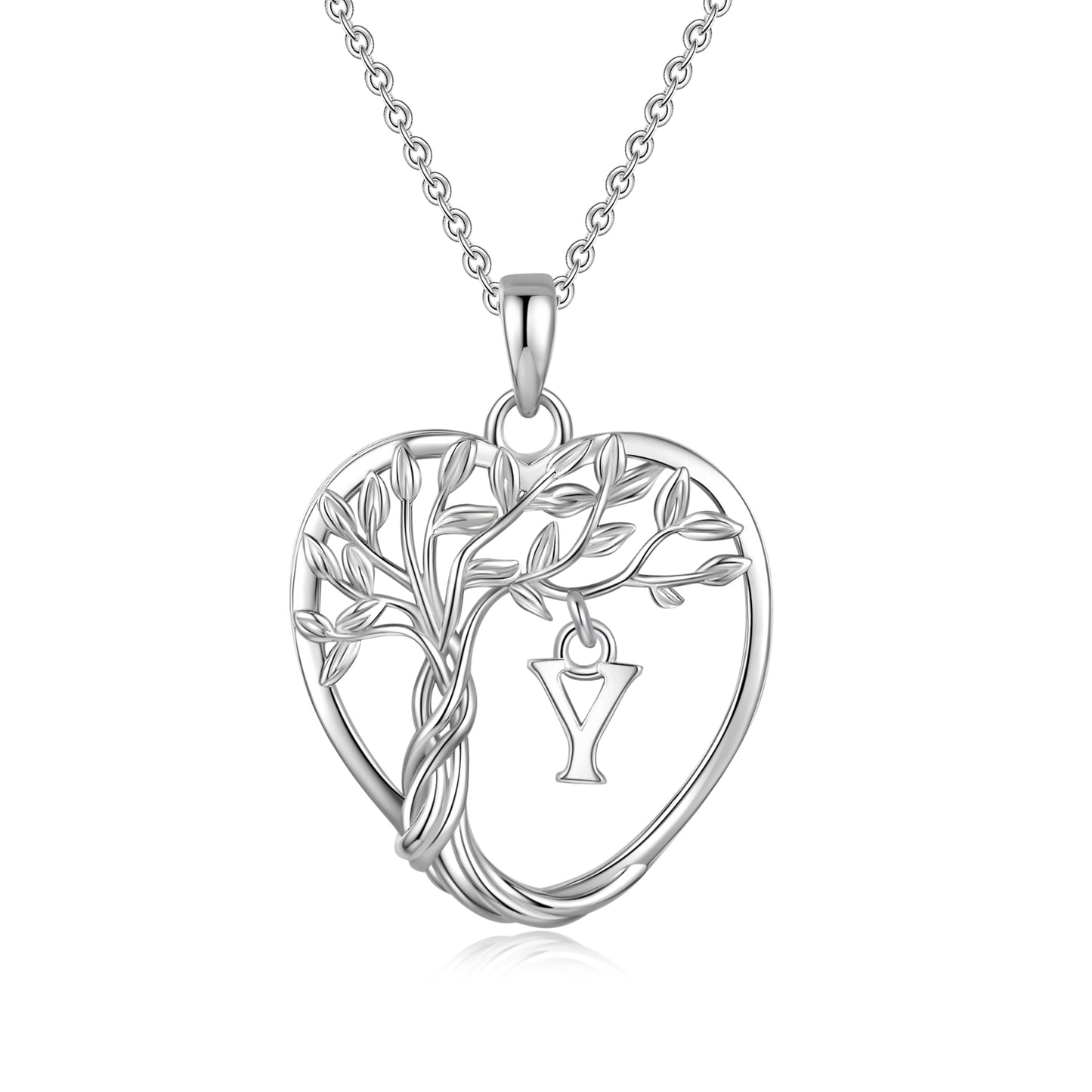 Heshpaws Heart Pendant Necklace Custom Initial Letter Tree Shaped Charm Pendant Jewelry for Women, Gift for Mom Daughter Wife