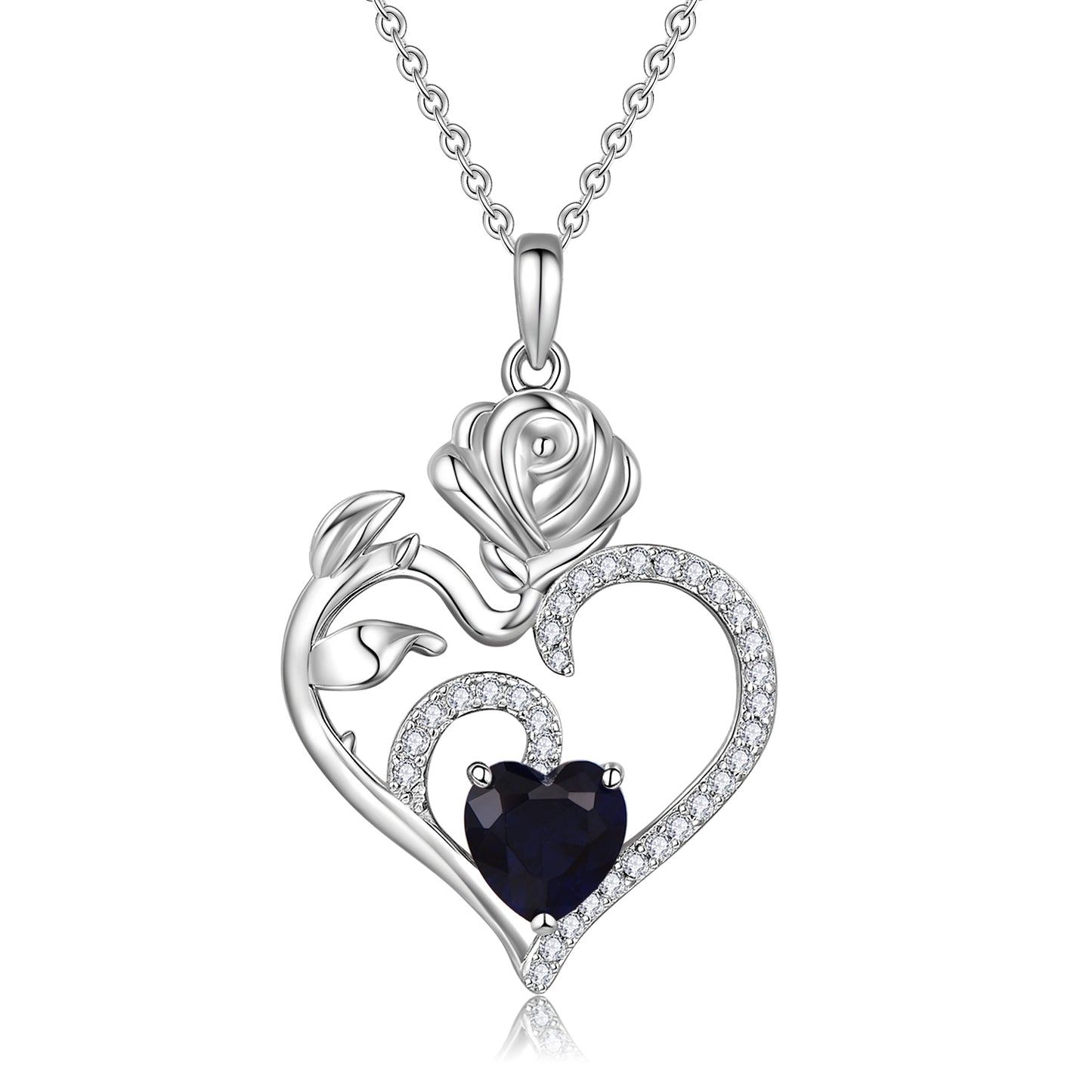 HESHPAWS 925 Sterling Silver Birthstone Necklace Rose Flower Heart Pendant Jewelry , Love Pendant Necklaces for Women With Birthstone Zirconia Christmas Valentines Mother's Day Gifts for Women Mom