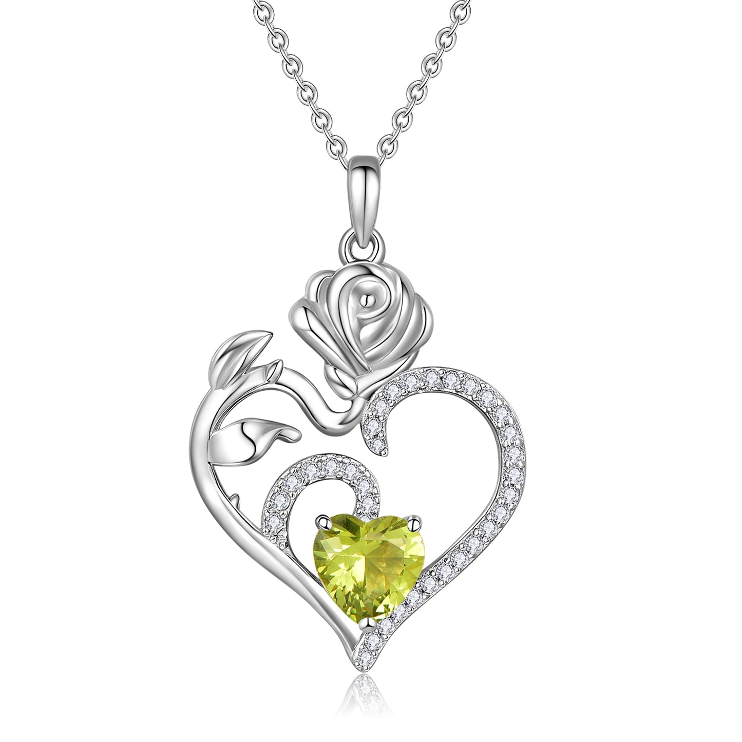 HESHPAWS 925 Sterling Silver Birthstone Necklace Rose Flower Heart Pendant Jewelry , Love Pendant Necklaces for Women With Birthstone Zirconia Christmas Valentines Mother's Day Gifts for Women Mom