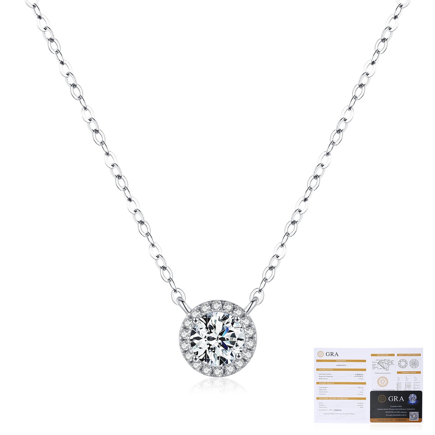 HESHPAWS AnuClub 6mm Round Cut Moissanite Pendant Necklace For Women 1ct D Color VVS1 Lab Diamond 925 Sterling Silver Necklace