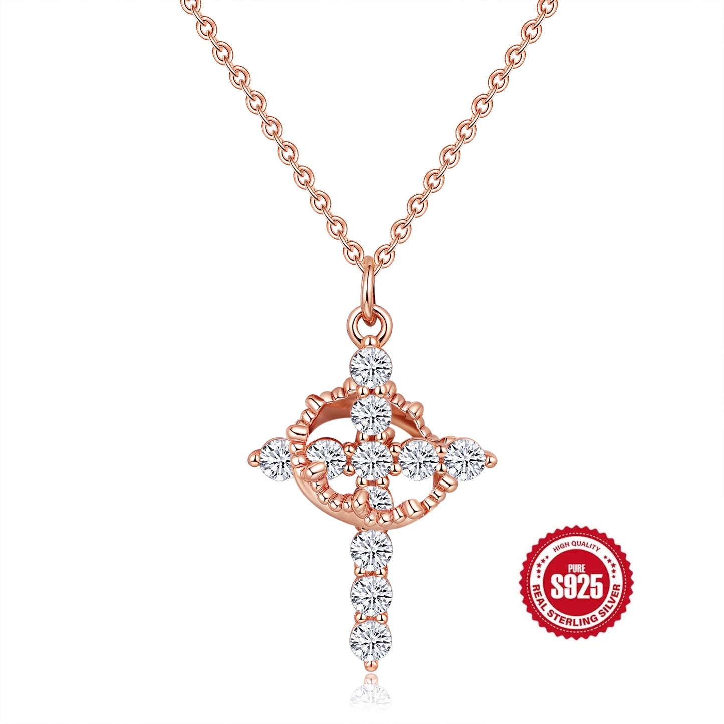HESHPAWS S925 sterling silver cross rotating crown necklace, women's zircon cross necklace exquisite pendant necklace