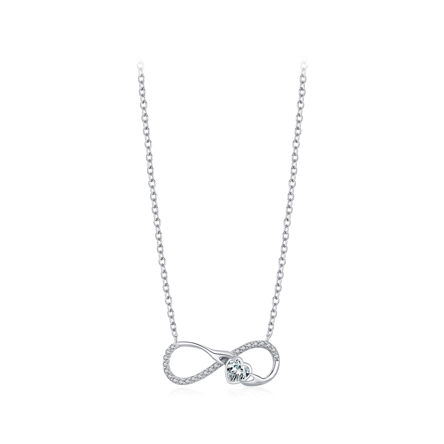 HESHPAWS S925 pure silver heart-shaped Necklace, micro inlaid 8 shaped pendant necklace, Zircon inlay Heart Shaped Collarbone Chain,Hand in hand necklace Jewelry Gift for Women With Gift Box