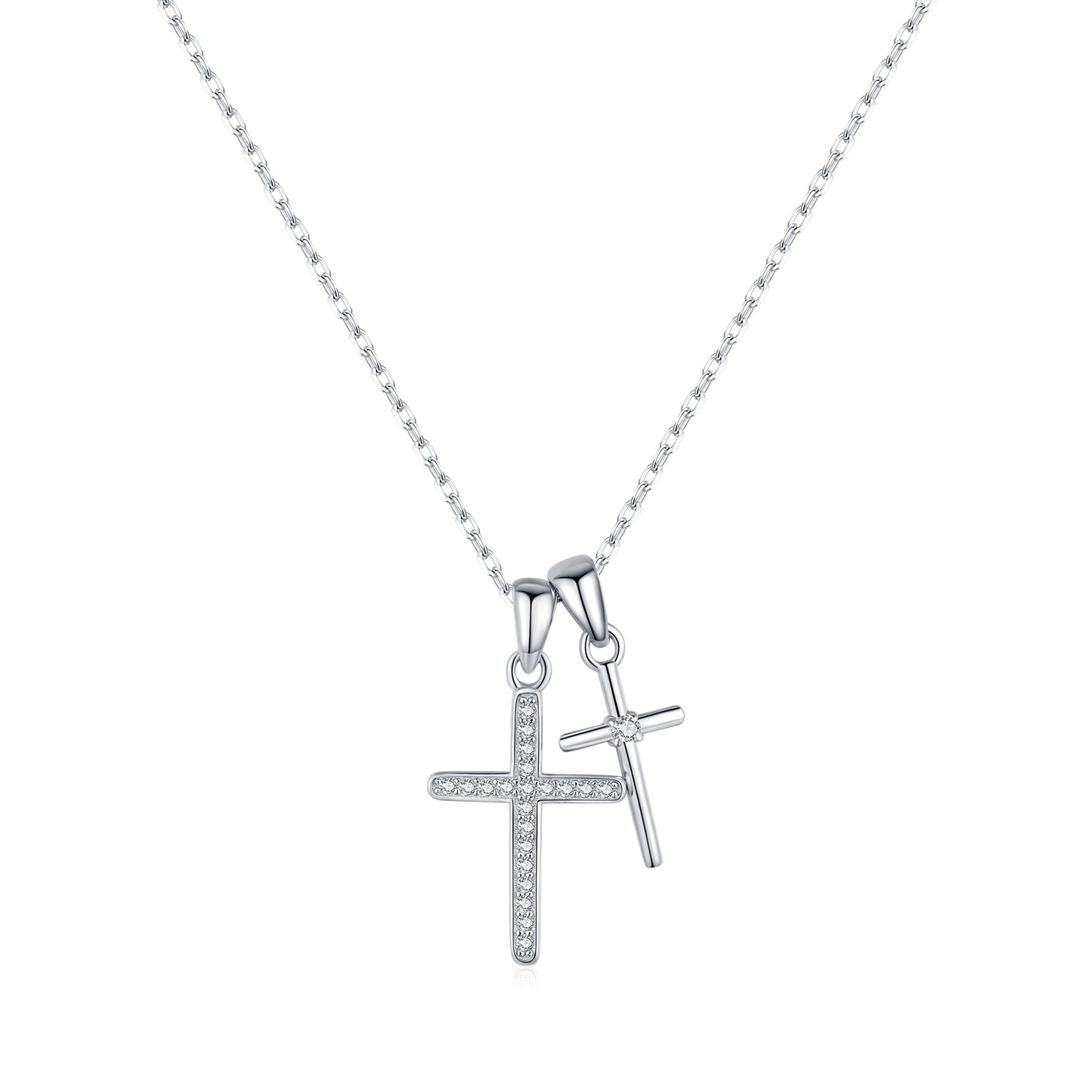HESHPAWS 925 Sterling Silver 2 PCS Cross Pendant Necklaces , for Women Cross Pendant Necklace High Jewelry (with Gift Box)