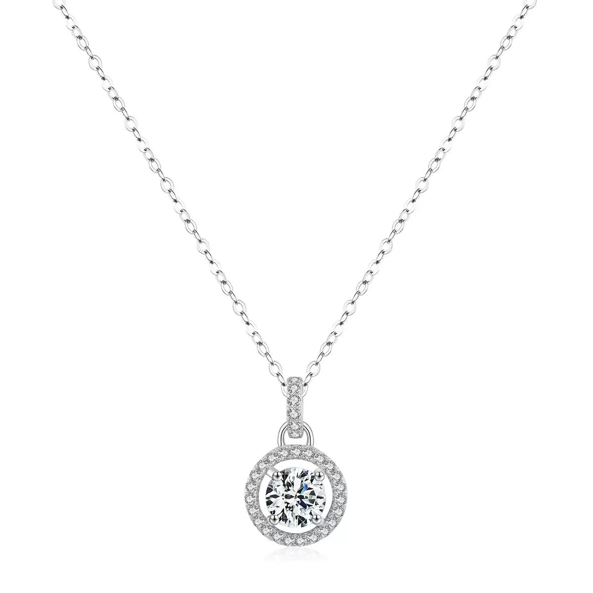 HESHPAWS AnuClub 6mm Round Cut Moissanite Pendant Necklace For Women 1ct D Color VVS1 Lab Diamond 925 Sterling Silver Necklace