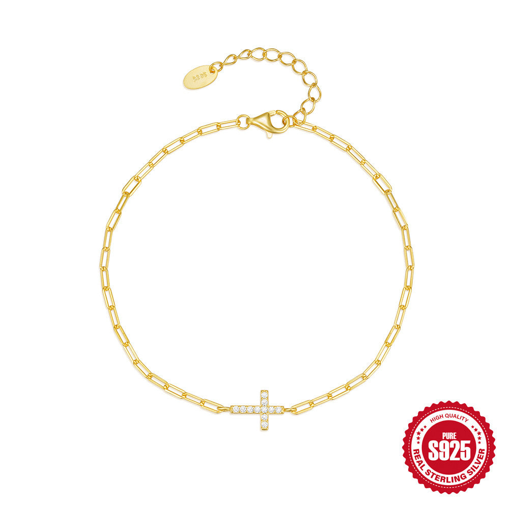 Cross Bracelet/Anklet for Women S925 Sterling Silver Adjustable Cross Faith Bracelet Anklet Religious Cross Jewelry Confirmation Gift for Women Girls