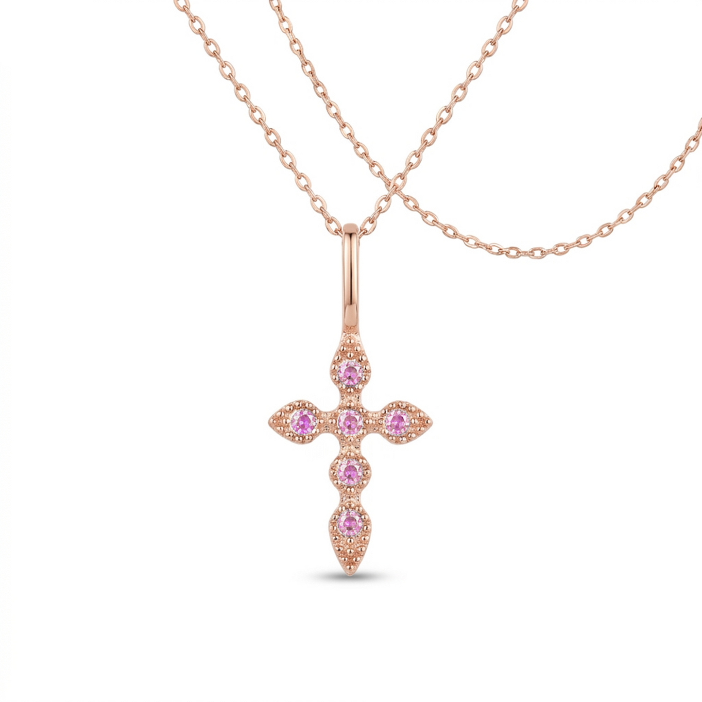 Heshpaws Birthstone Cross Necklace for Women Cubic Zirconia Pendant with Sparkle Christmas Birthday Gift for Mom Daughter Wife Choose Silver or Rose Gold
