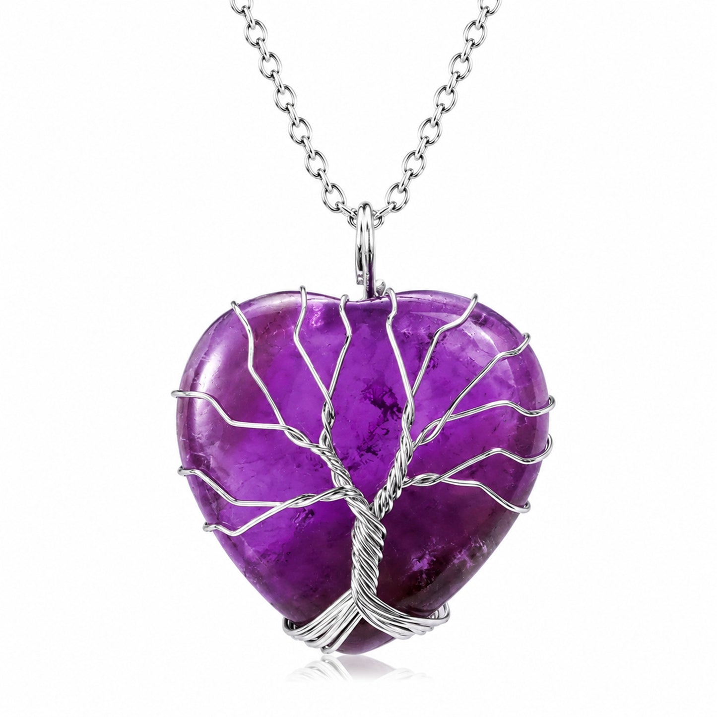 Heshpaws Birthstone Heart Pendant Necklace for Women, Wire Wrapped Stone Jewelry Gift for Her