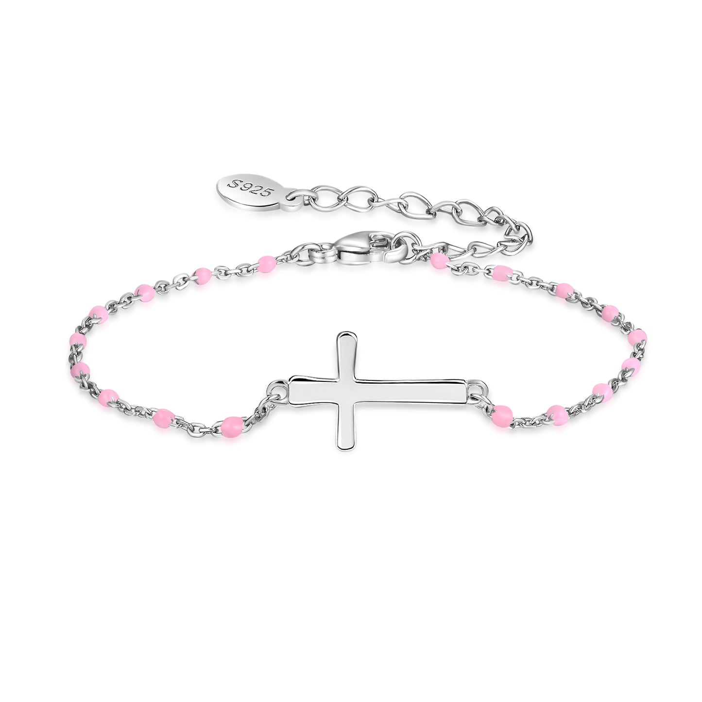 HESHPAWS S925 Sterling Silver Birthstone Cross Bracelet for Women ,Adjustable Religious Cross Bracelet Gift for Women （with Gift Box)