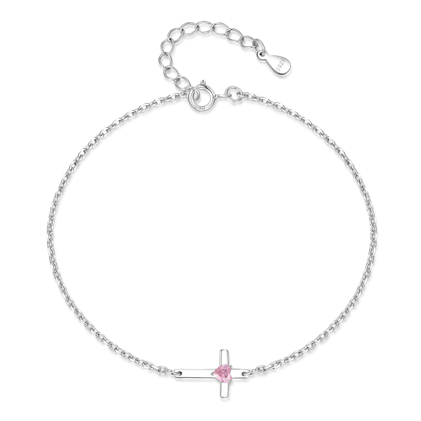 HESHPAWS S925 Sterling Silver Cross Bracelet for Women ,Adjustable Religious Birthstone cross bracelet Gift for Women （with Gift Box)