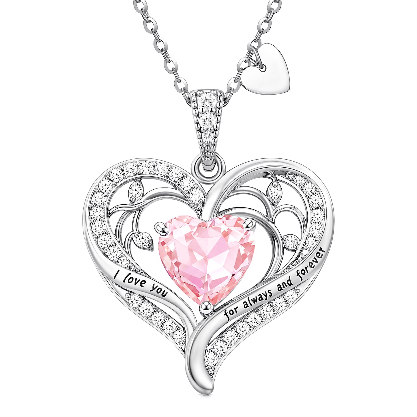 HESHPAWS Love Pendant Necklaces for Women With Birthstone Zirconia, Christmas Birthday Anniversary Jewelry Gift for Women Wife
