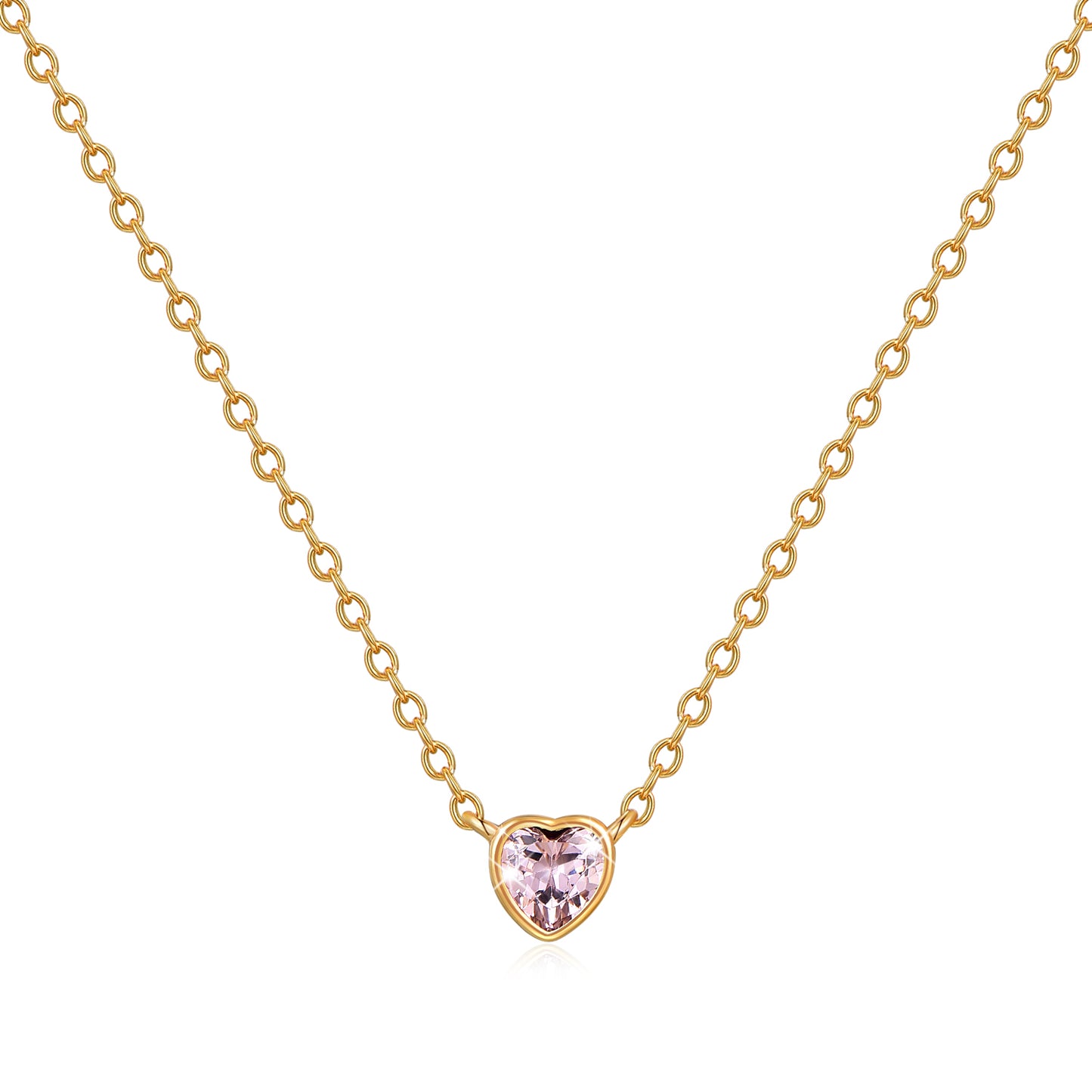 HESHPAWS S925 Sterling Silver Pink Diamond Necklace, Love Birthday Stone Birthday Anniversary Jewelry Gift, with Gift Box