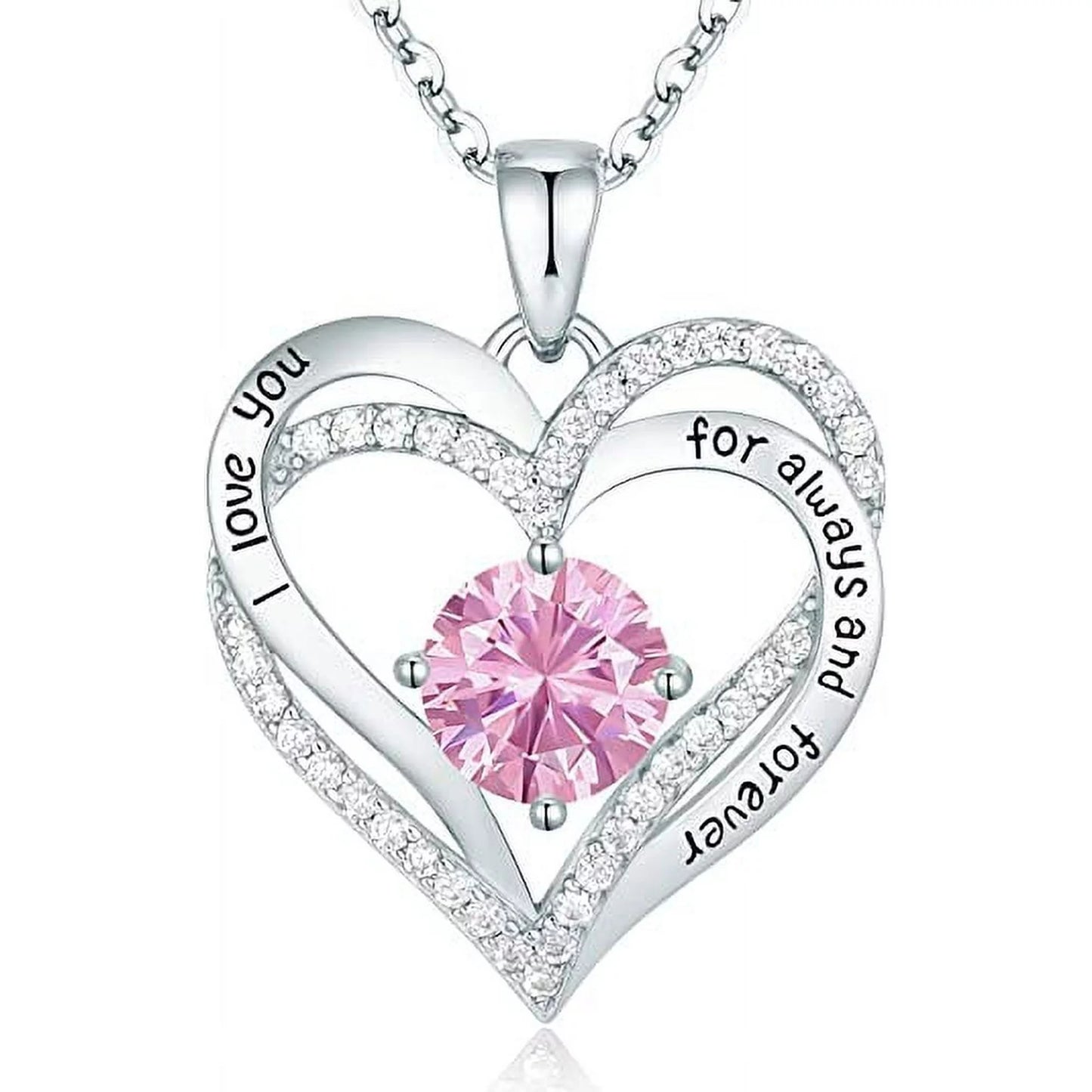 Love Pendant S925 Sterling Silver Necklaces for Women with Birthstone Zirconia, Christmas Birthday Anniversary Jewelry Gift for Women Wife Girls