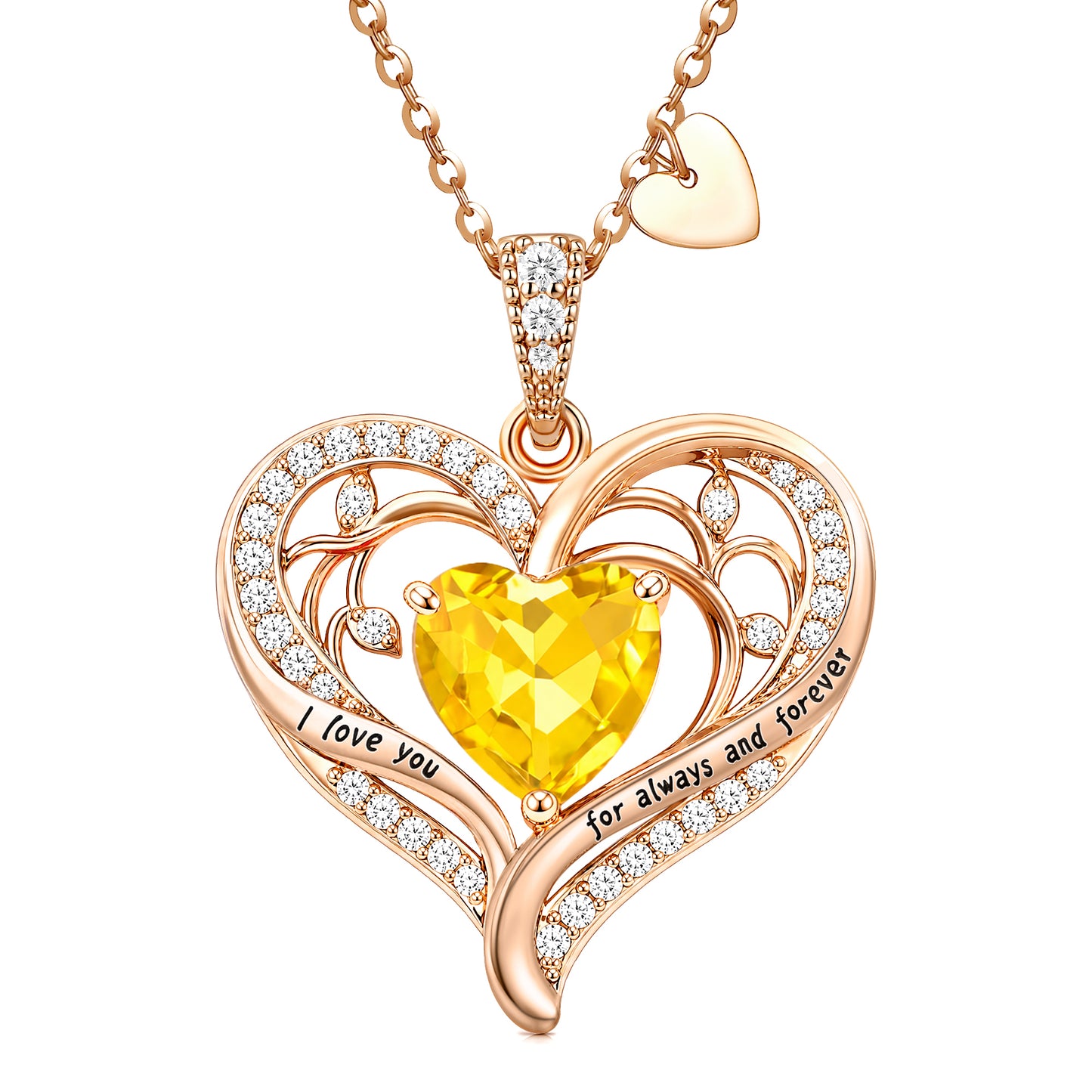 HESHPAWS Love Pendant Necklaces for Women With Birthstone Zirconia, Christmas Birthday Anniversary Jewelry Gift for Women Wife