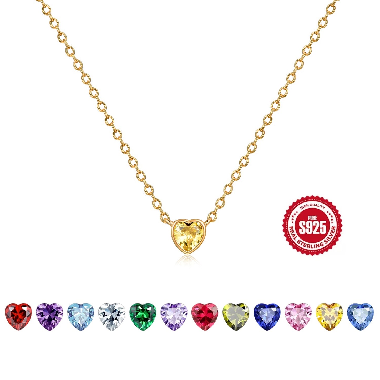 HESHPAWS S925 Sterling Silver Pink Diamond Necklace, Love Birthday Stone Birthday Anniversary Jewelry Gift, with Gift Box