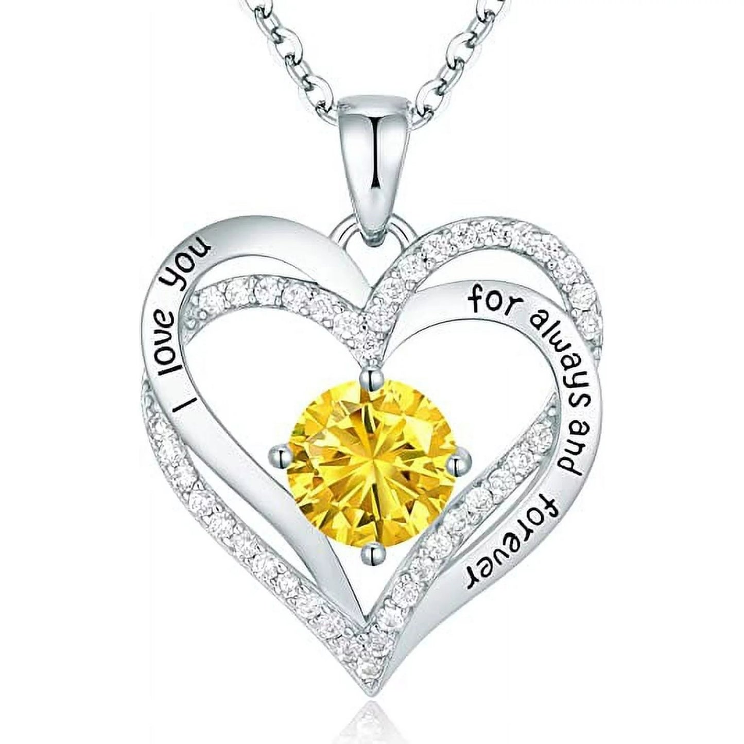 Love Pendant S925 Sterling Silver Necklaces for Women with Birthstone Zirconia, Christmas Birthday Anniversary Jewelry Gift for Women Wife Girls
