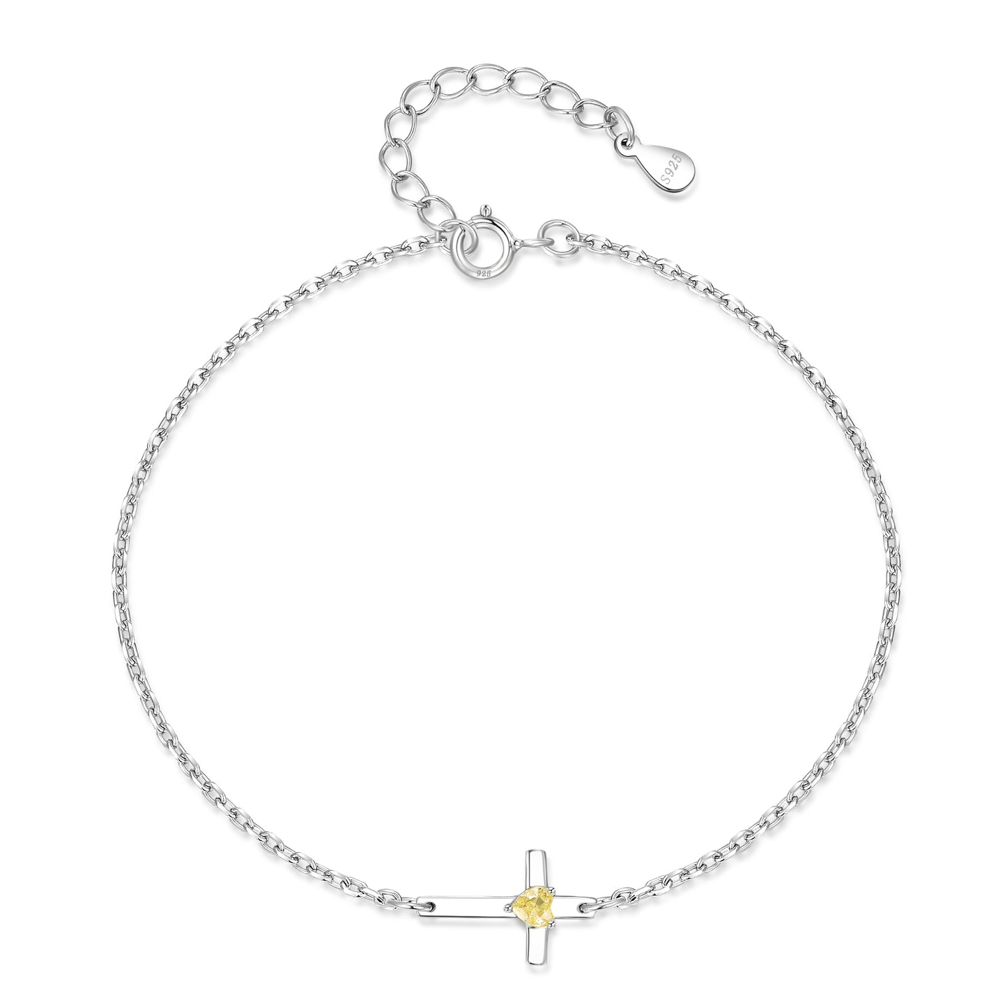 HESHPAWS S925 Sterling Silver Cross Bracelet for Women ,Adjustable Religious Birthstone cross bracelet Gift for Women （with Gift Box)