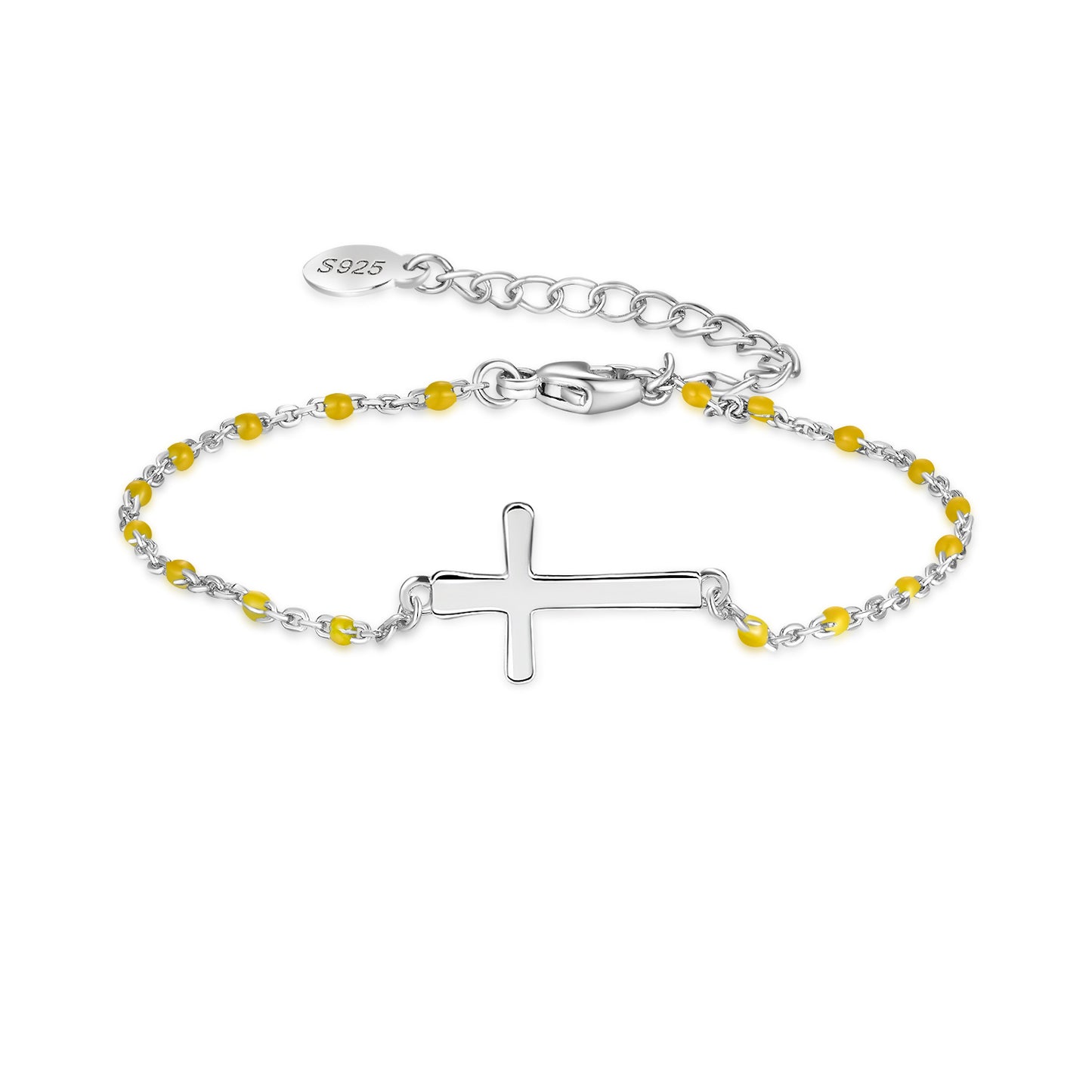 HESHPAWS S925 Sterling Silver Birthstone Cross Bracelet for Women ,Adjustable Religious Cross Bracelet Gift for Women （with Gift Box)