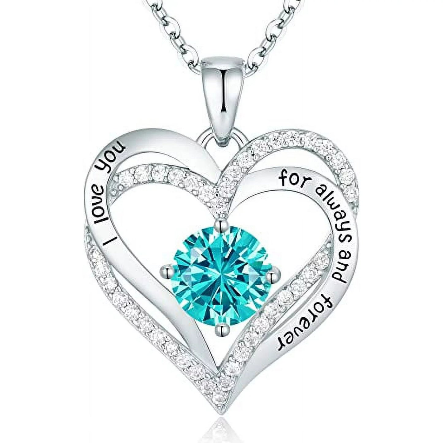 Love Pendant S925 Sterling Silver Necklaces for Women with Birthstone Zirconia, Christmas Birthday Anniversary Jewelry Gift for Women Wife Girls