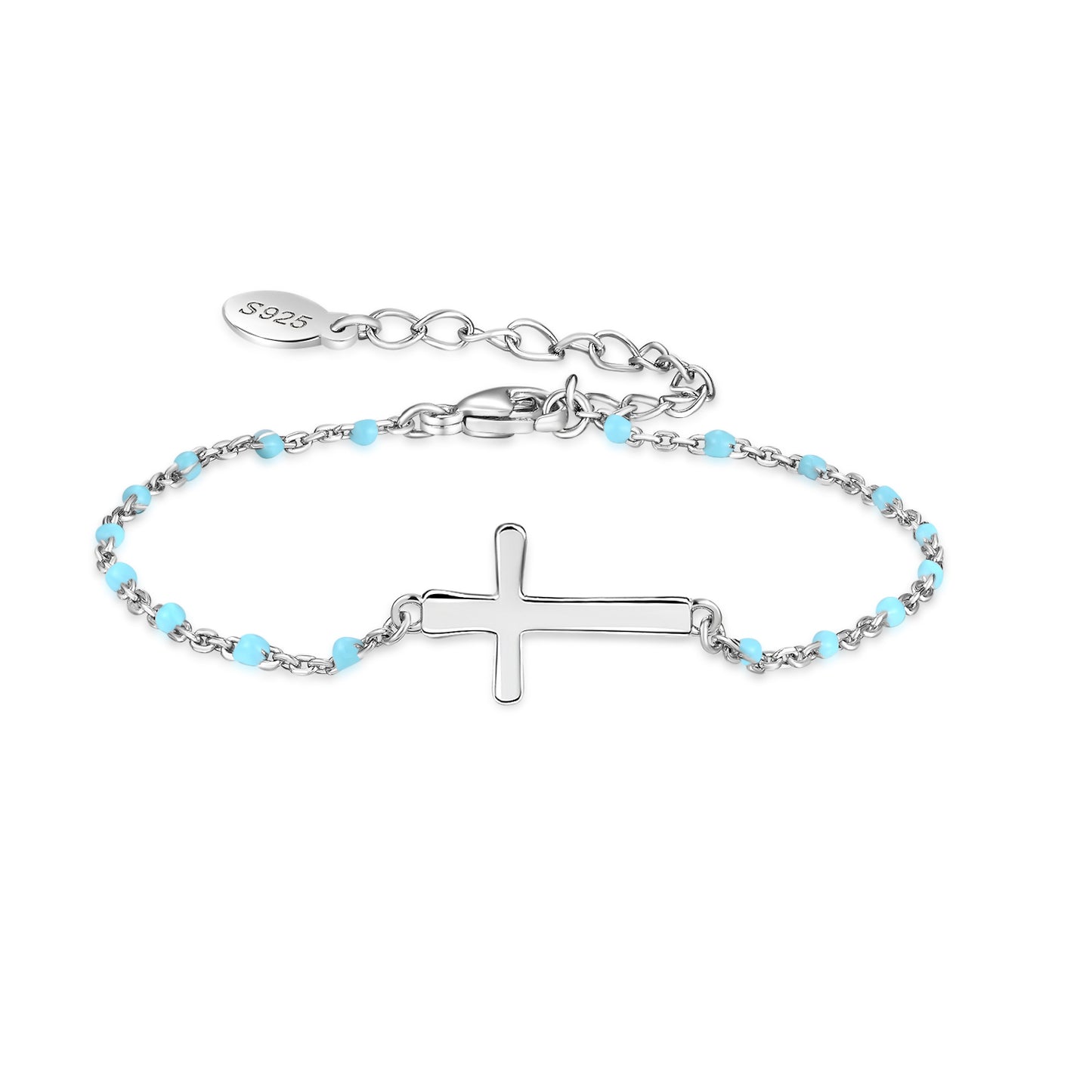 HESHPAWS S925 Sterling Silver Birthstone Cross Bracelet for Women ,Adjustable Religious Cross Bracelet Gift for Women （with Gift Box)
