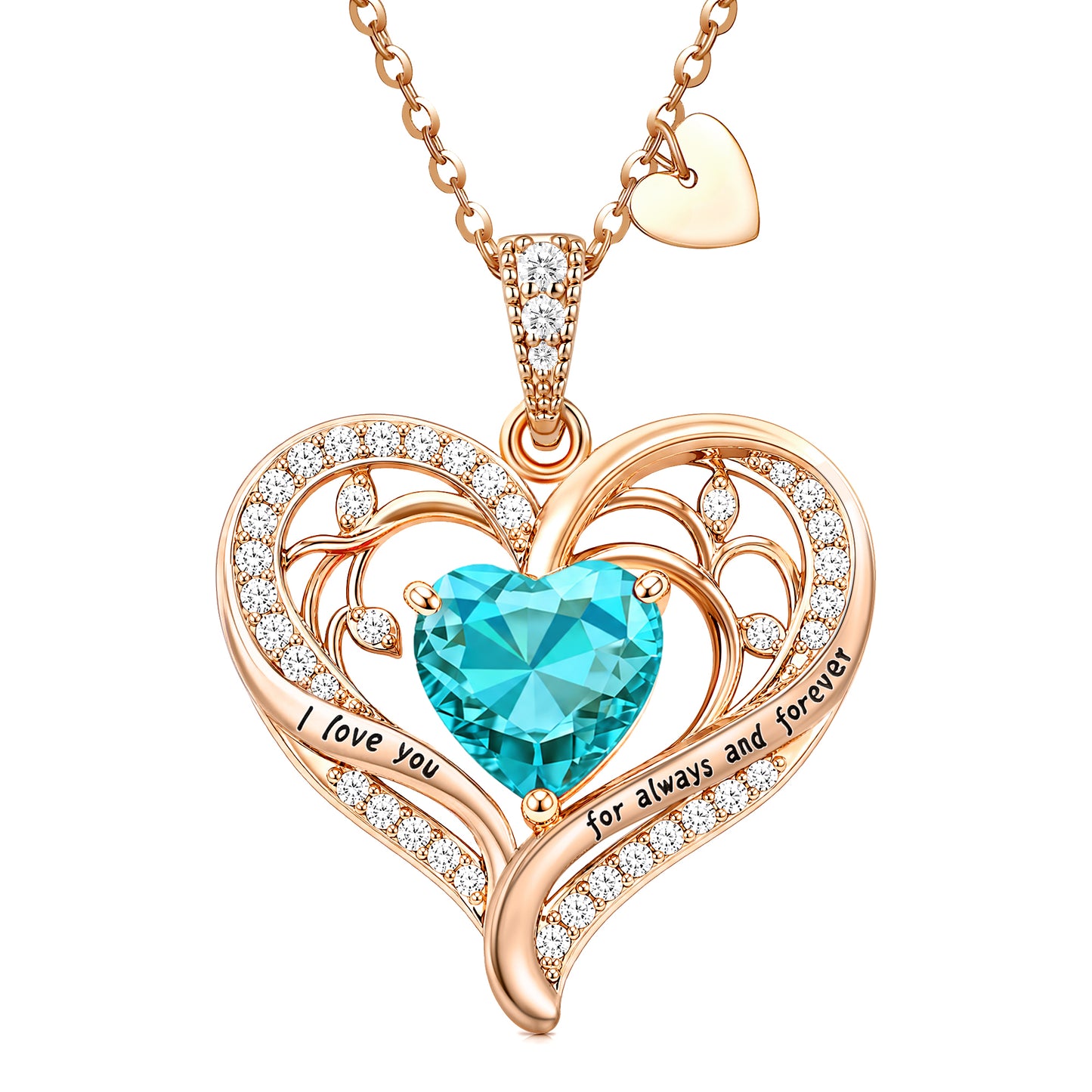 HESHPAWS Love Pendant Necklaces for Women With Birthstone Zirconia, Christmas Birthday Anniversary Jewelry Gift for Women Wife